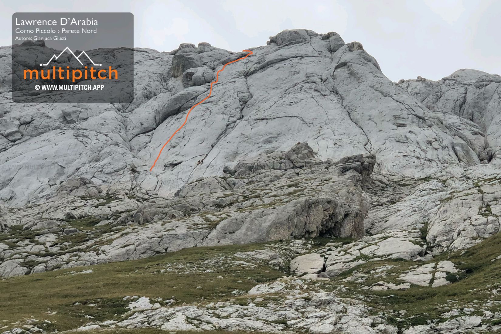 La via risale la bella placca a destra della via Saladini-Florio. La roccia è bella a meno di un tratto sul terzo tiro. La via è completamente attrezzata.